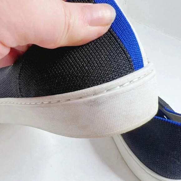 Rothy's Black Blue and White Stripes Slip On Sneakers Size 6 - Picture 8 of 9